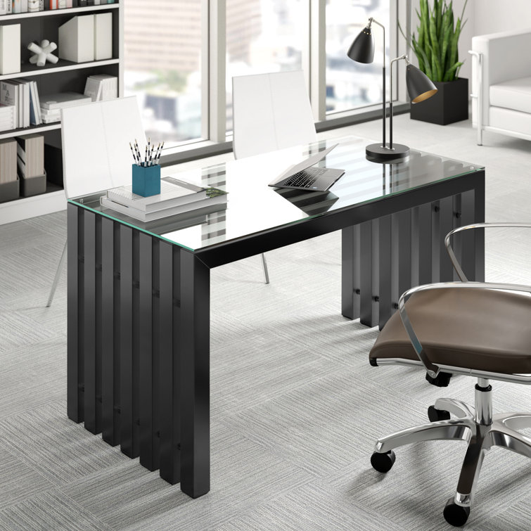 Upper Square Vlad Glass Top Metal Base Writing Desk Reviews Wayfair